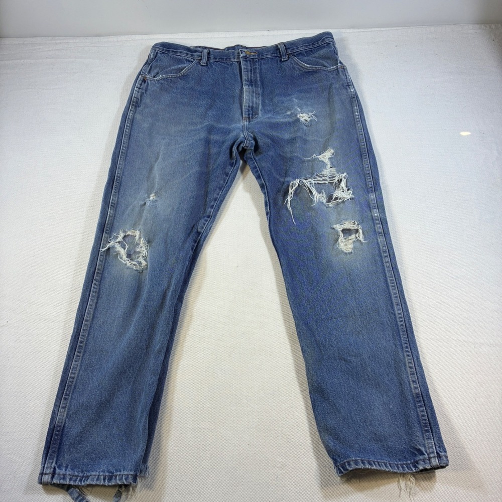 Vintage Rustler Distressed Jeans Men 40/32 Thrashed Denim Grunge Workwear Blue